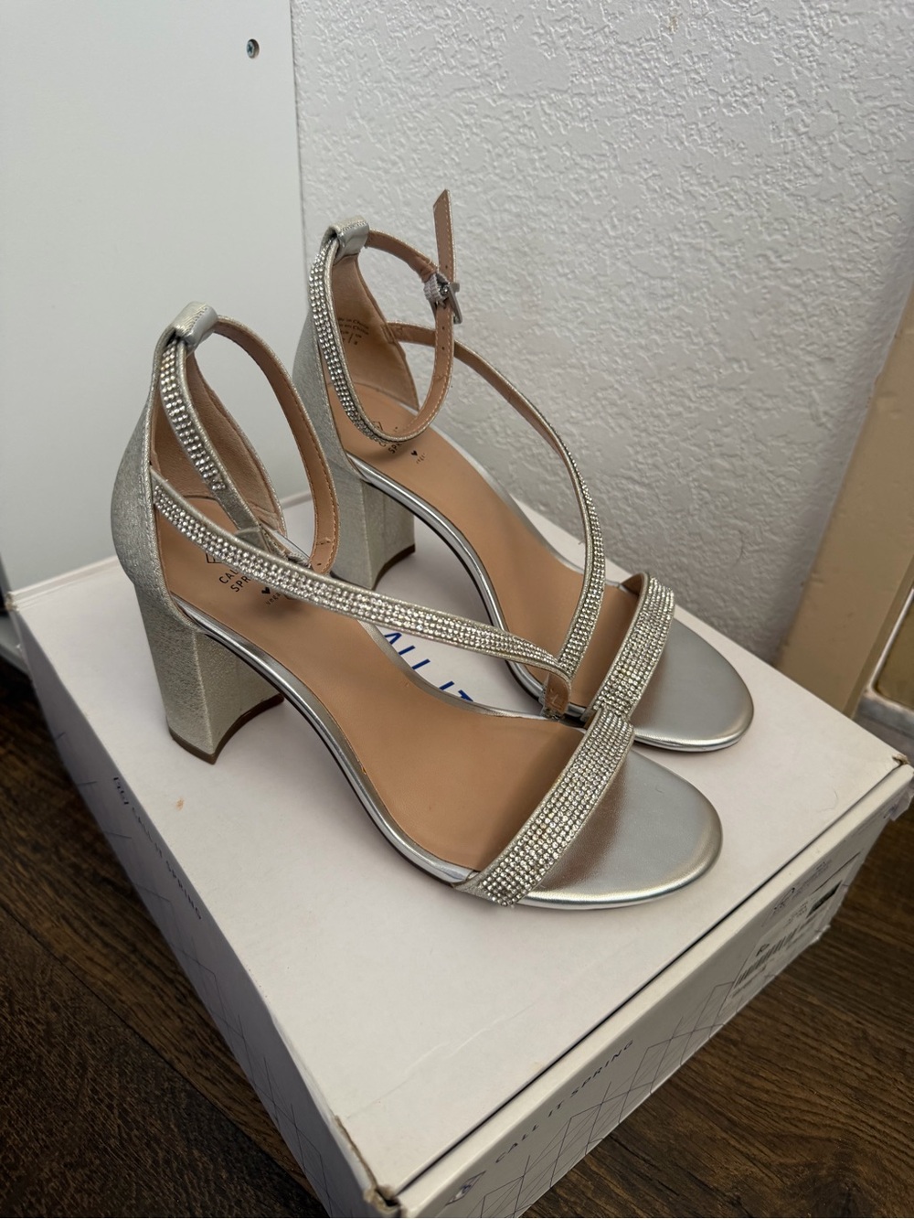 Call It Spring Rhinestone Heels in Silver US 6.5